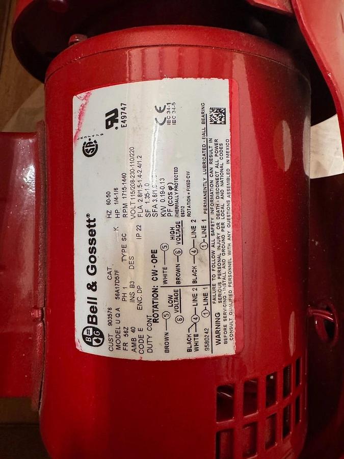 BELL & GOSSETT PUMP 1.25" X 5.25" IMP ZH8 9 SER E604S WEF016LF M81 1/4 HP