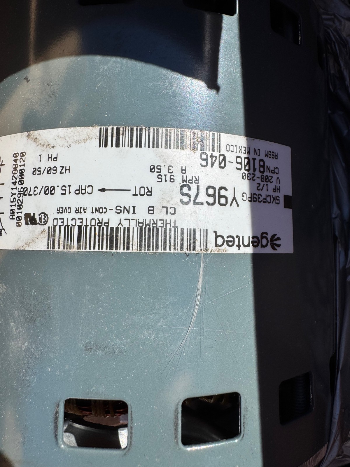Carrier Genteq Motor 1/2 HP Model Y967S XB3 208-230 V 1 PH 915 RPM