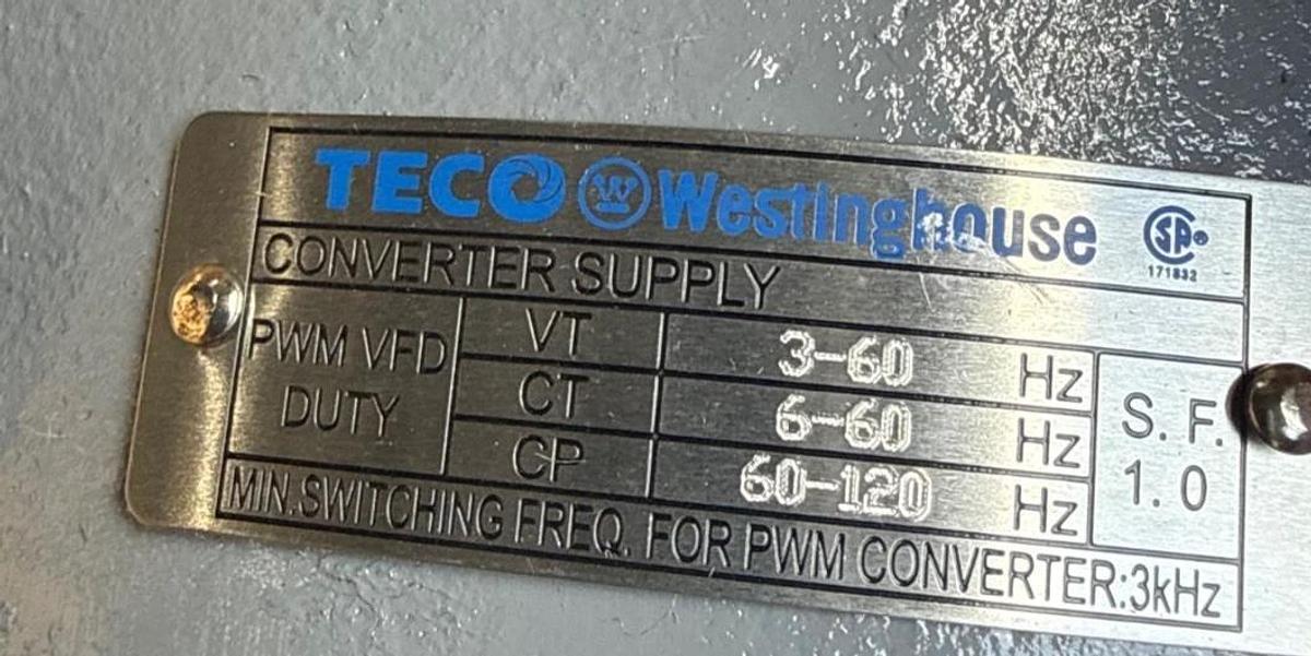 TECO WESTINGHOUSE MAX-E1 5 HP MODEL JMP0052 2XMB 3480 RPM 230/460 V 11.4/5.72  A