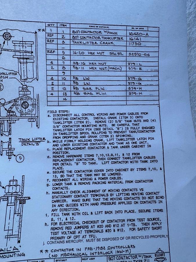 ELLIOTT 807 CONTACTOR XA10 W TANK TYPE 211