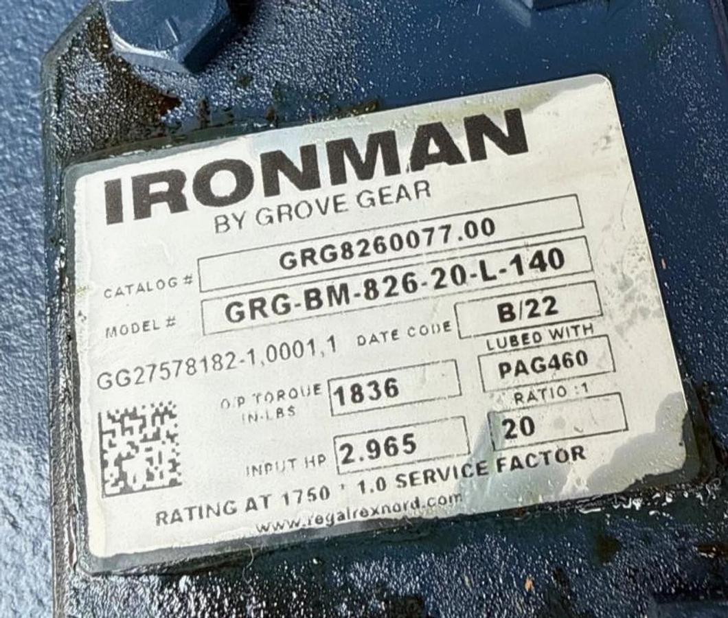 IRON MAN GROVE GEAR REDUCER 1XIB MOD GRG-BM-826-20-L-140 2.965 HP 1750 RPM IN