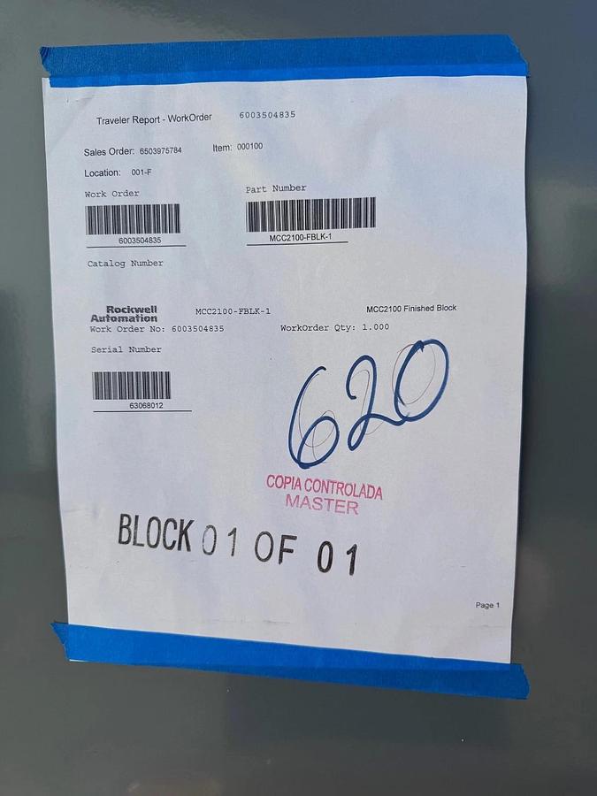 MOTOR CONTROL CENTER ABB MCC2100-FBLK-1 600 AMP VA12D CAT # 6503975784/100