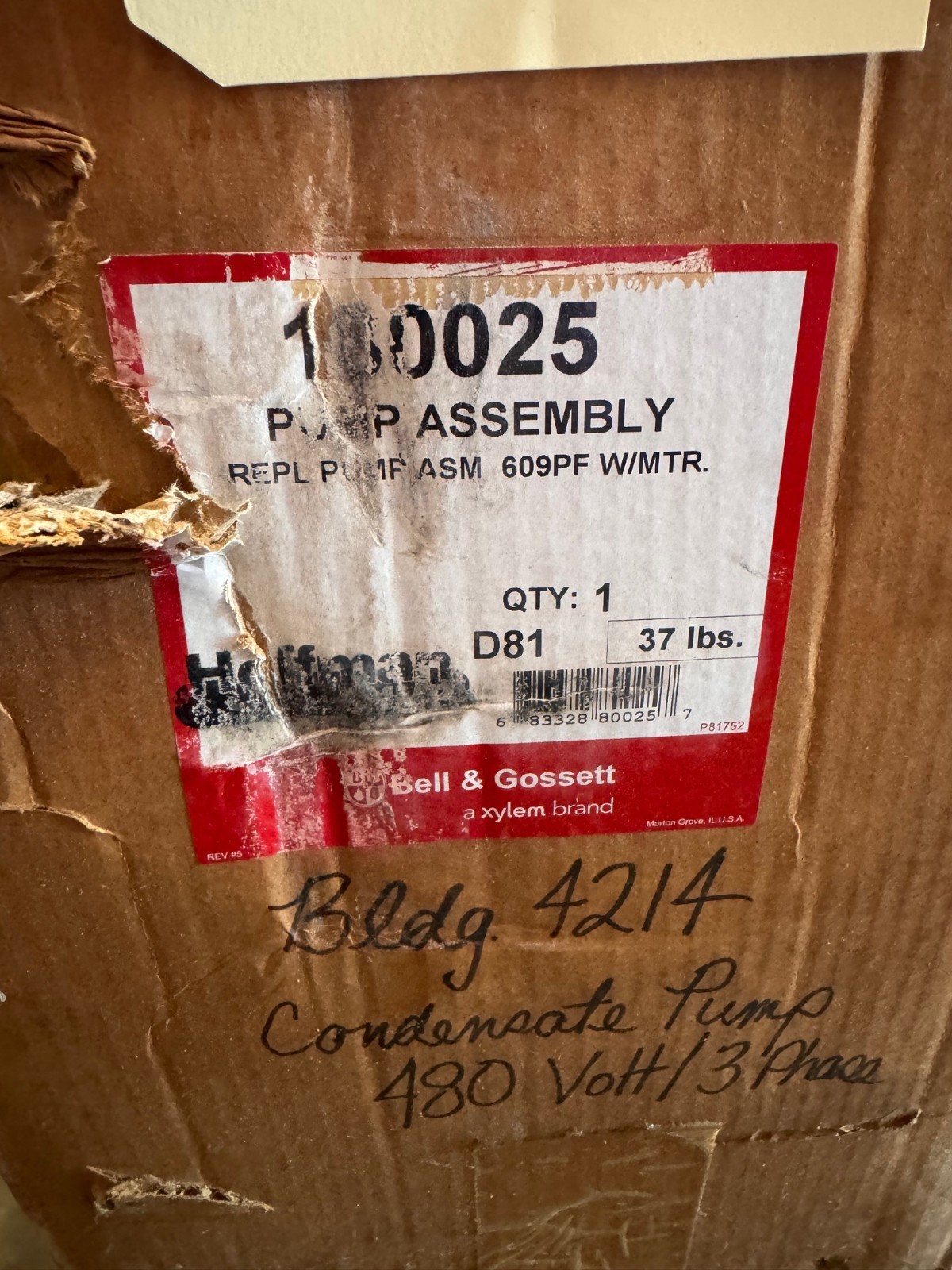 BELL & GOSSETT PUMP ZK1 402  1/8 HP 180001 20 GPM 20 PSI 825 RPM 400/460V 3