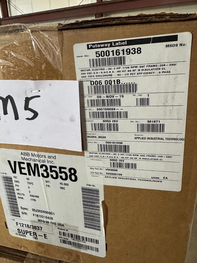 WEG MOTOR D1 1 1/2 HP 00158ET3E145TC-W22 1755RPM 208-230/460 V 3 PH FR145TC