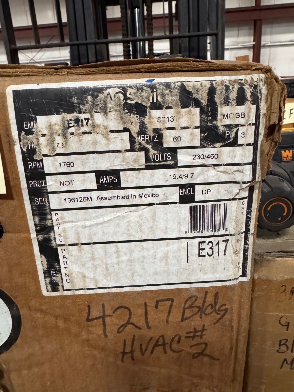 CENTRY E-PLUS 3 Motor 7.5 HP ZF2A  MODEL E317  MOGB ZF2A1760 RPM 200/230/460 V