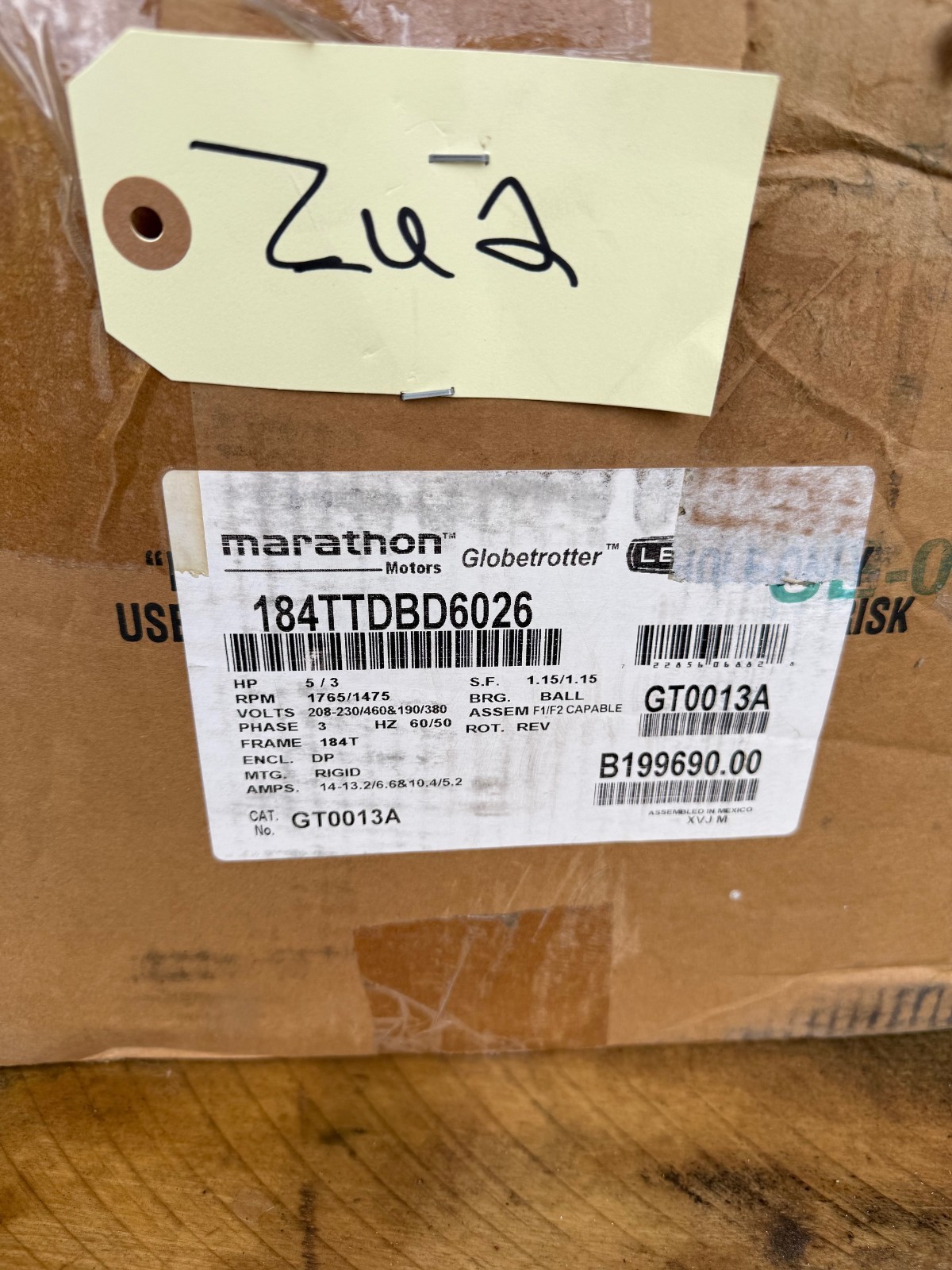 LEESON GLOBETROTTER MOTOR 5 / 3 HP  ZU2 MODEL GT0013A ZU2 1760/1475 RPM 230-460