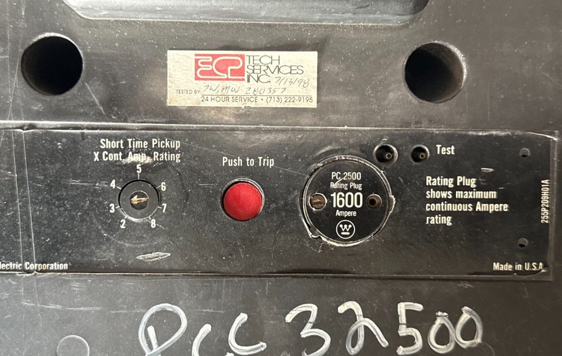 Refurbished Westinghouse 2500 AMP BREAKER PC32500F 2KA PC FRM 3P 600V 1600 A TRIP 2YW3 2YW4