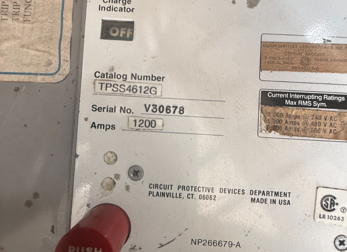 Refurbished General Electric 1200 AMP Power Break I BREAKER MODEL TPSS4612 W VERSA TRIP 2YX3