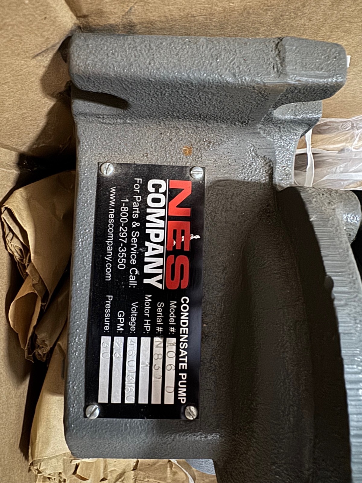 NES Company CENTRIFUGAL CONDENSATE PUMP VA17A B E MODEL 106D SER N831