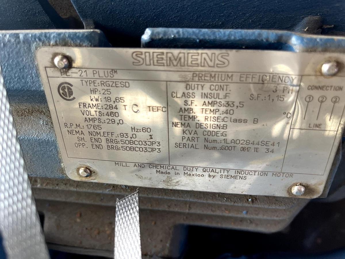SEIMENS 25 HP ELEC MOTOR 1765 RPM 460 V FRAME 284T RGZESD