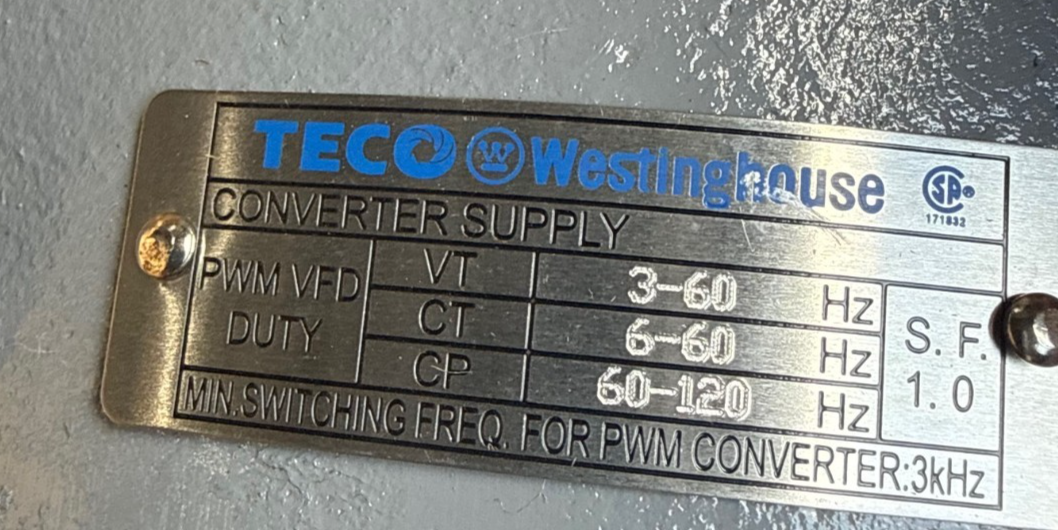 TECO WESTINGHOUSE MAX-E1 5 HP MODEL JMP0052 2XMB 3480 RPM 230/460 V 11.4/5.72  A