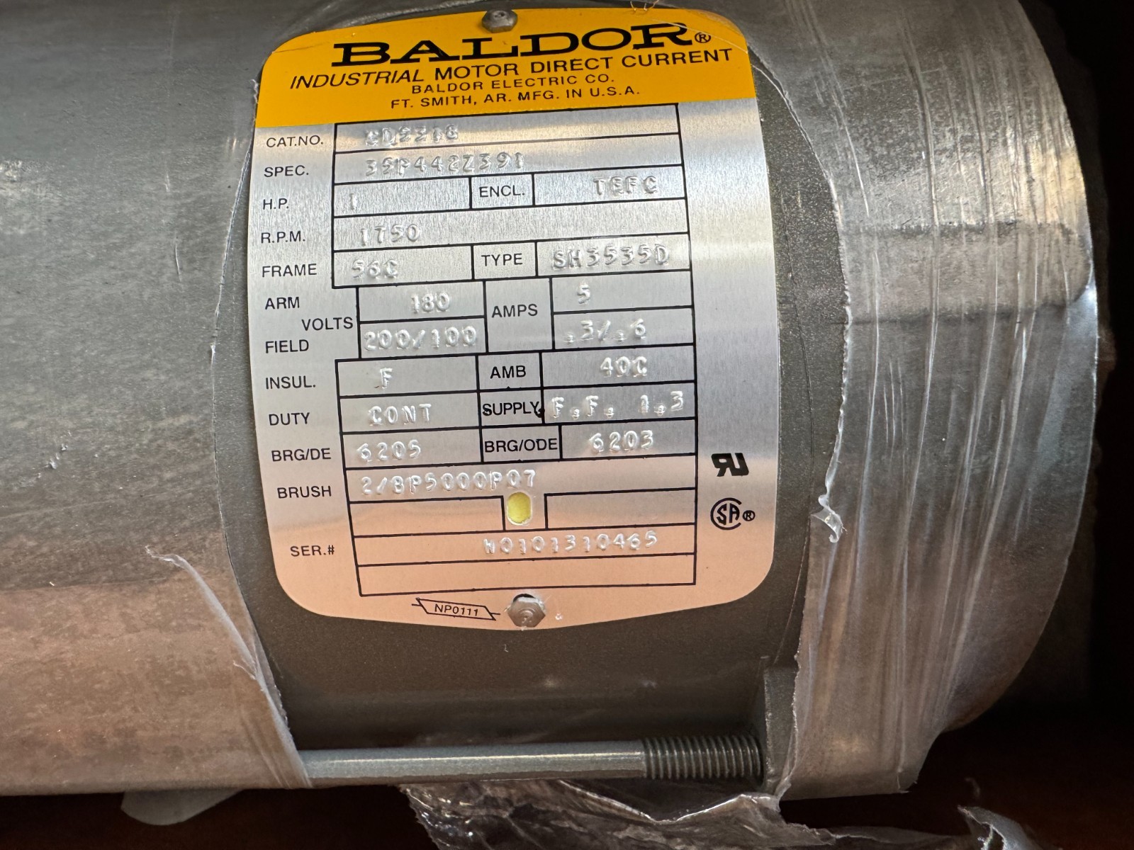 BALDOR DC MOTOR RR2 1 HP MODEL CD5318 1750 RPM 180 V 3 PH 5/.4  AMP FR 56C
