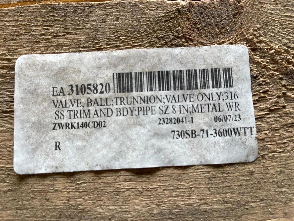 8" 300 lb NELES JAMESBURY RF TRUNION BALL VALVE 316 730SB-71-3600WTT W ACTUATOR