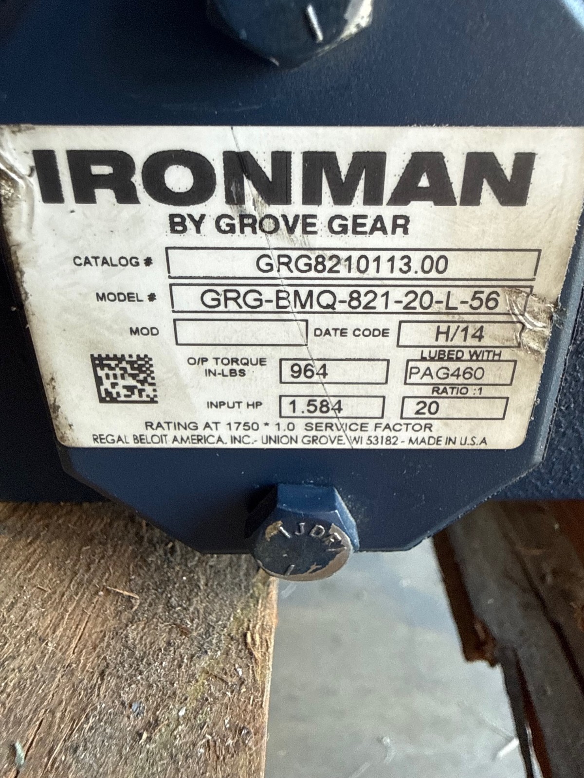 IRON MAN GROVE GEAR REDUCER 1XQJ 1XVJ 1XWF 1XTE MOD GR-BMQ-821-12.5-R-56
