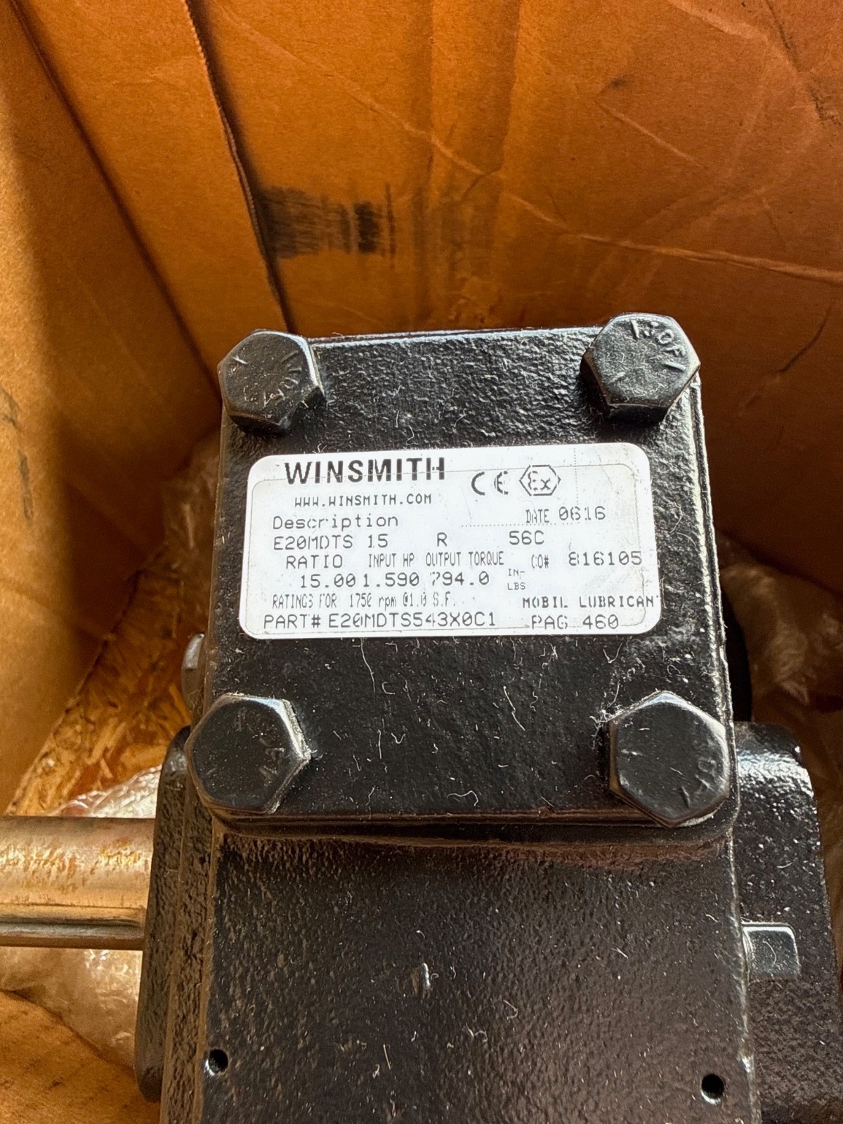 SE ENCORE WINSMITH GEAR REDUCER 1XIE 1XIG MOD E-20MDTS543X0C1 1750 RPM IN 15 TO