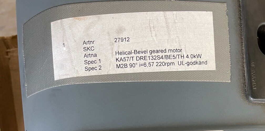 Sew Eurodrive Gearmotor 4 KW 277/480 V 1765 / 269 RPM KA57/T DRE132S4BE5/TH