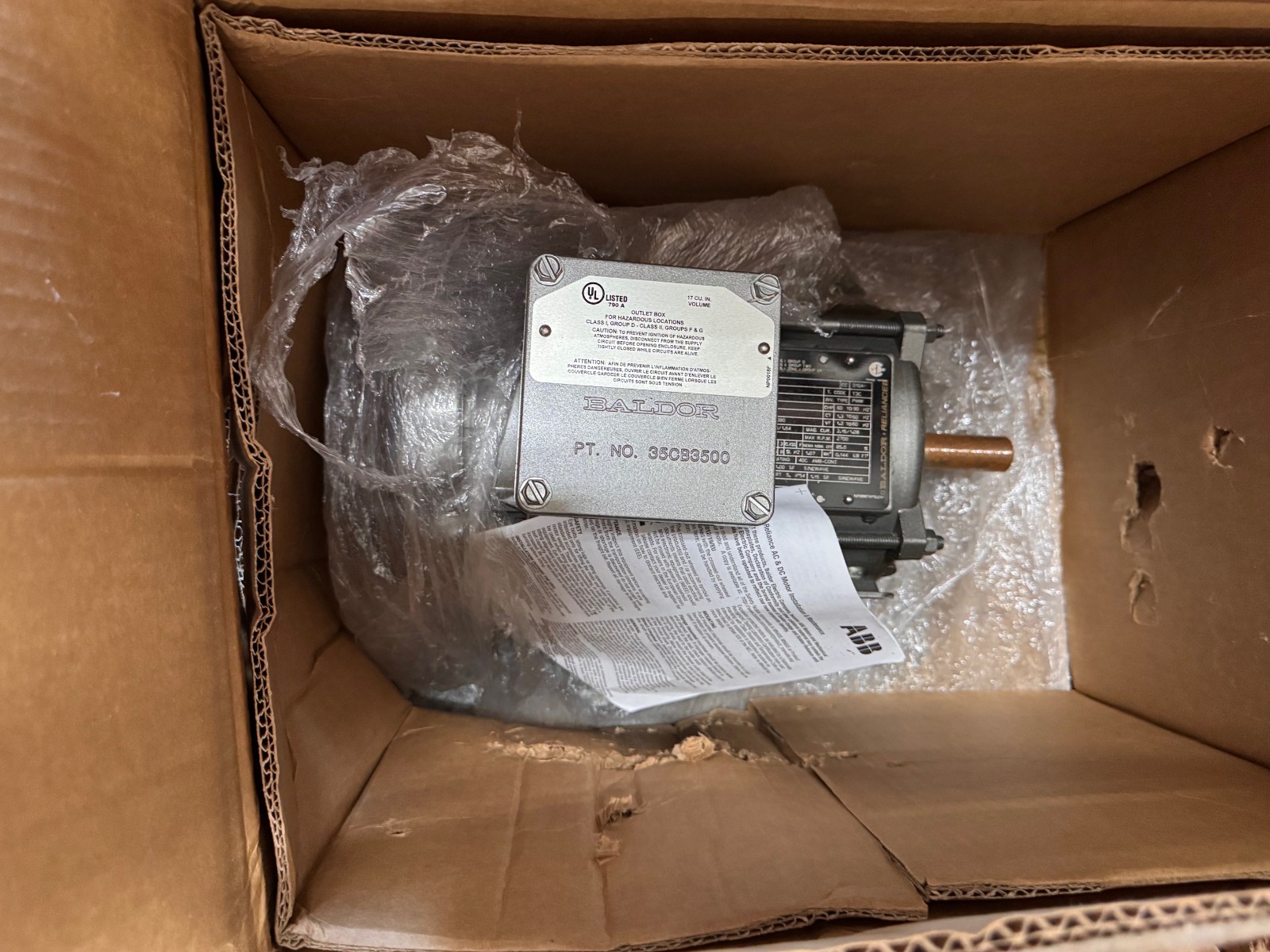 BALDOR  EXPLOSION PROOF MOTOR 1 / 3/4 HP MODEL XM14142T ZK5 ZT5 1760/1475 RPM