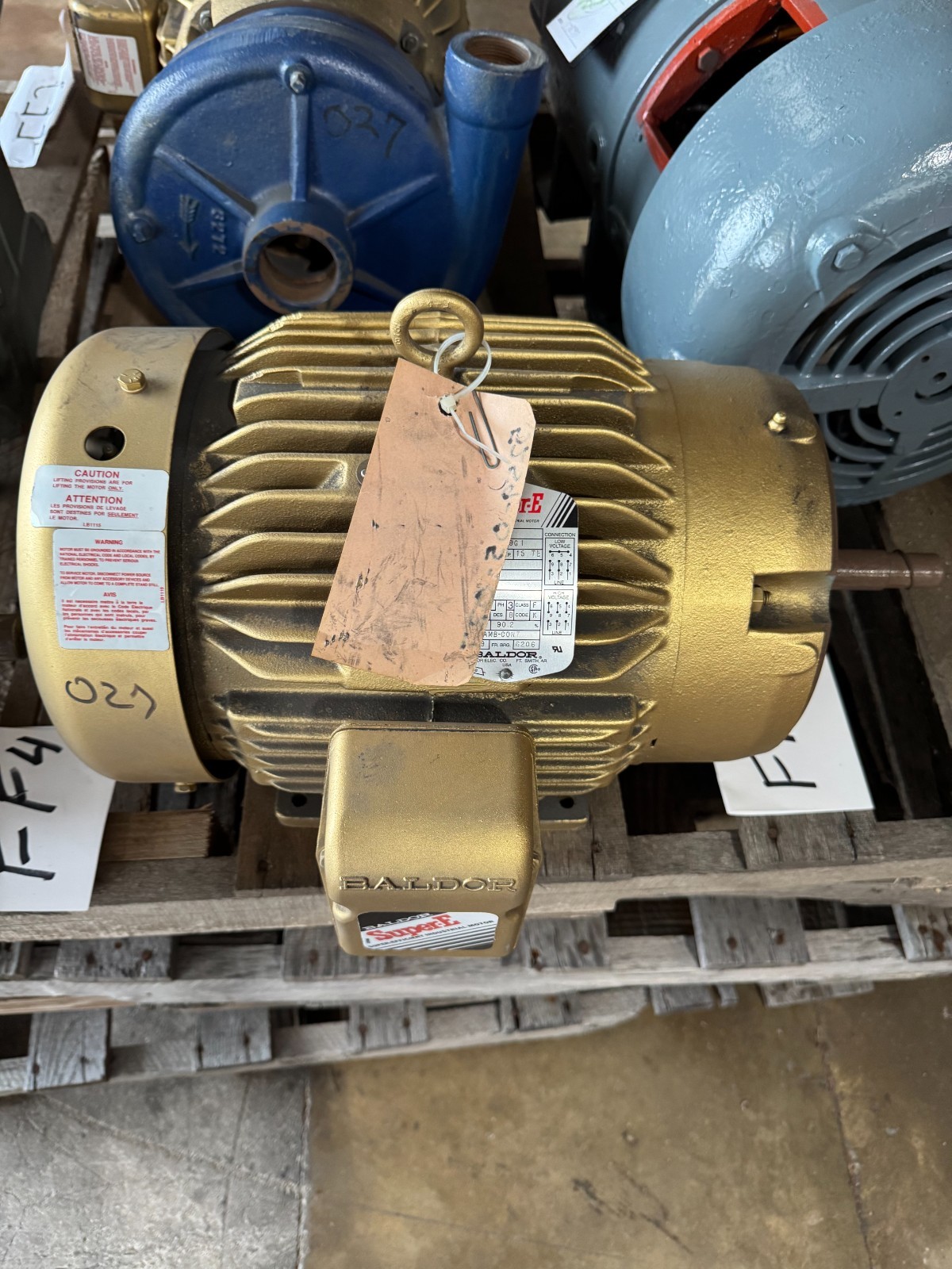BALDOR SUPER E MOTOR FF5 15 HP MODEL O7H42W389G1 3525 RPM 230/460 V 3 PH