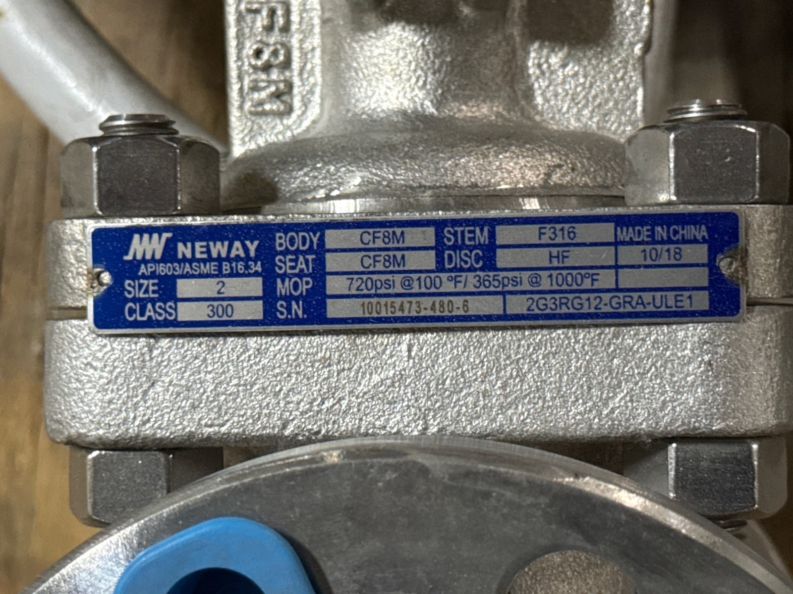 Used 2" 300 RF GATE VALVE 316 SS HANDWHEEL OP NEWAY 2G3RG12-6-GRA-ULE 2YM2 3 4