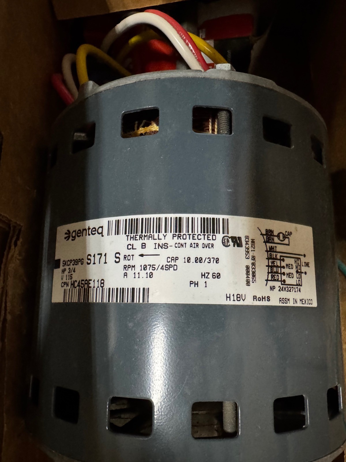 Carrier Genteq Motor 3/4 HP Model HC 45AE 118 VA14H 115 V 1075 RPM frame 39