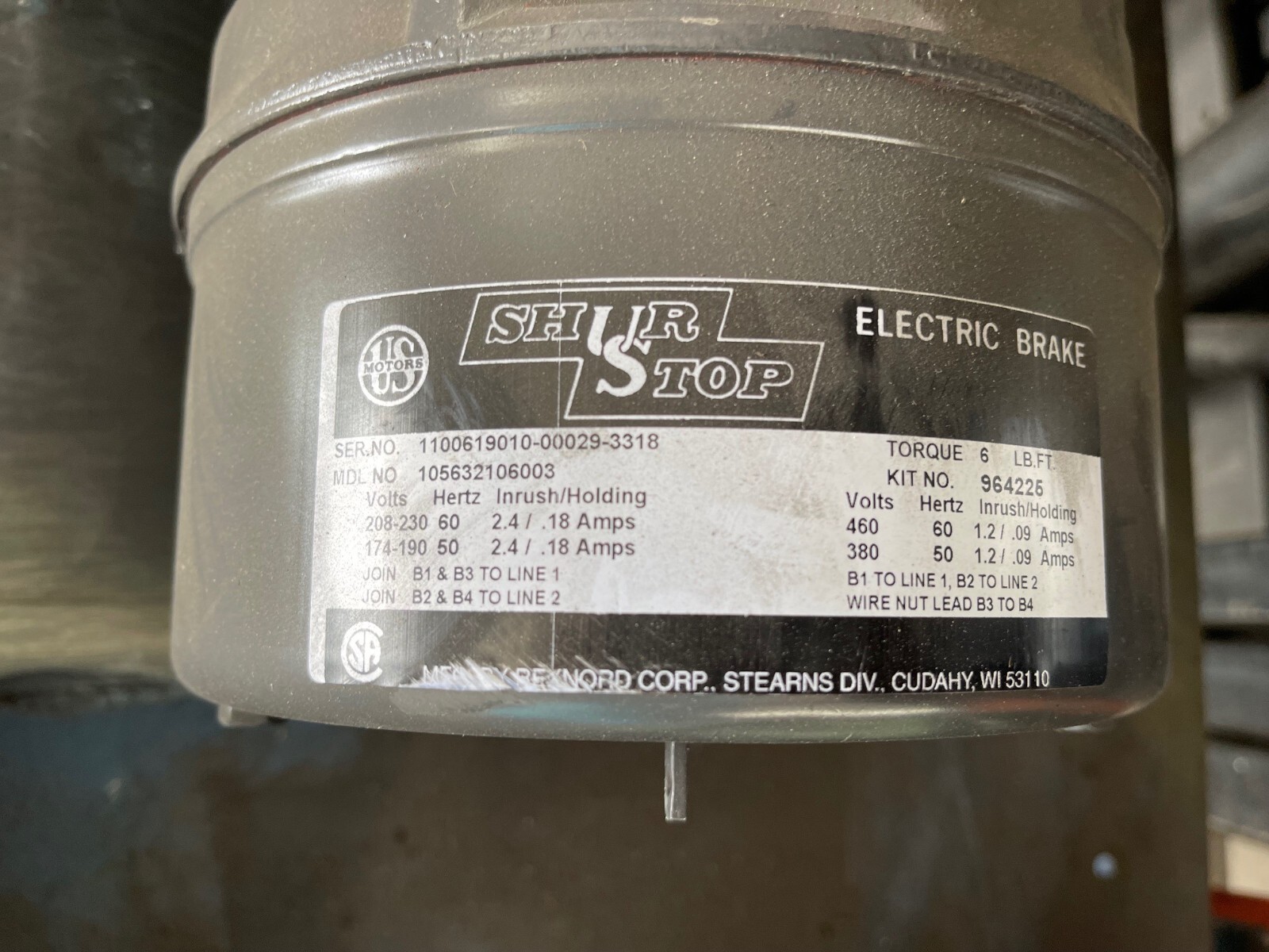 US MOTORS 1 1/2 HP MOTOR FD79 1740 RPM 230/460 V FRAM 143TC W BRAKE