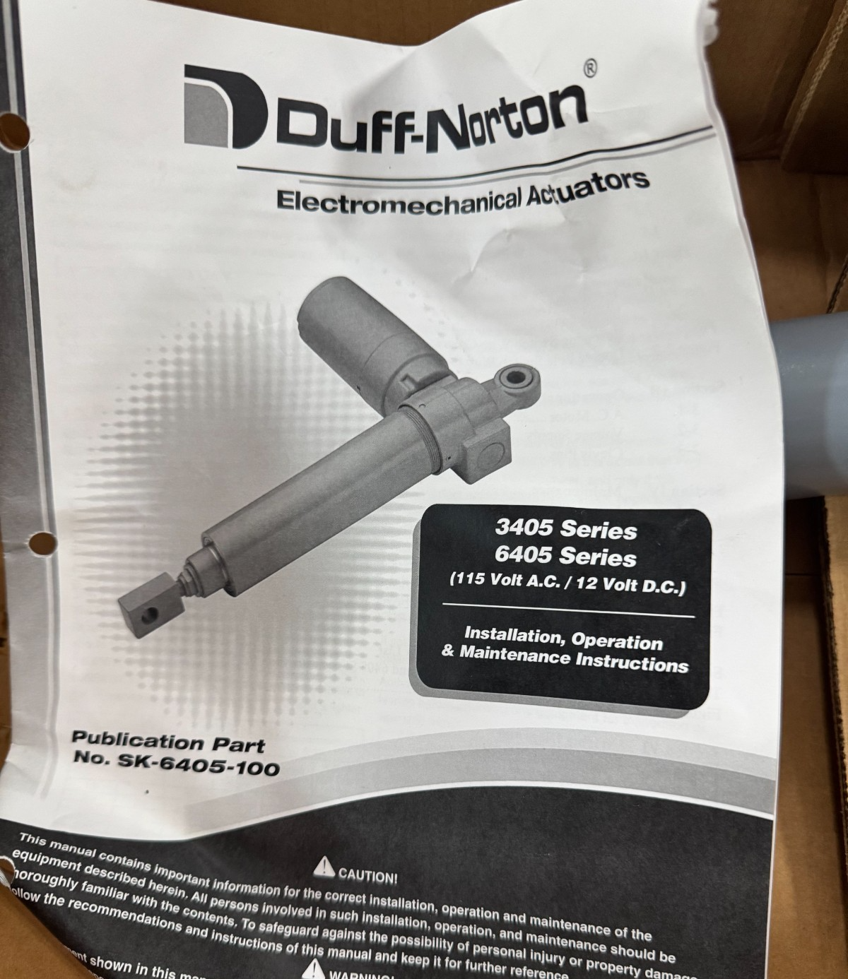 DUFF NORTON LINEAR ACTUATOR YY5 MODEL SPB6405-18" STROKE 115 V 500 LB CAPACITY