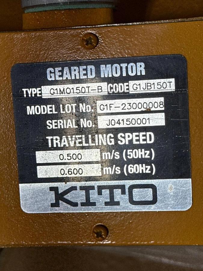 Used KITO OVERHEAD CRANE GEAR MOTOR MODEL G1MO150-B G1JB150T .60 M/S 2 HP 2YAC