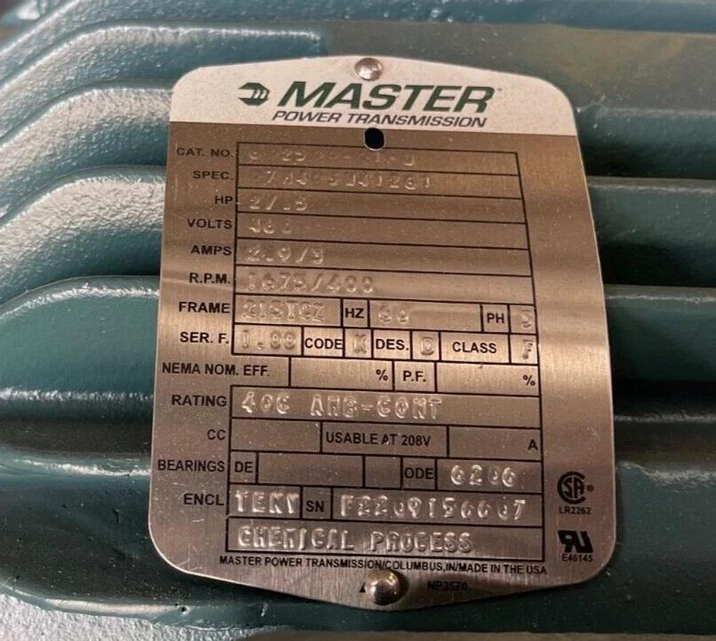 2 1/2 HP MOTORMASTER POWER TRANSMISSION 1680/370 RPM 460 V FRAME 215TY P216160