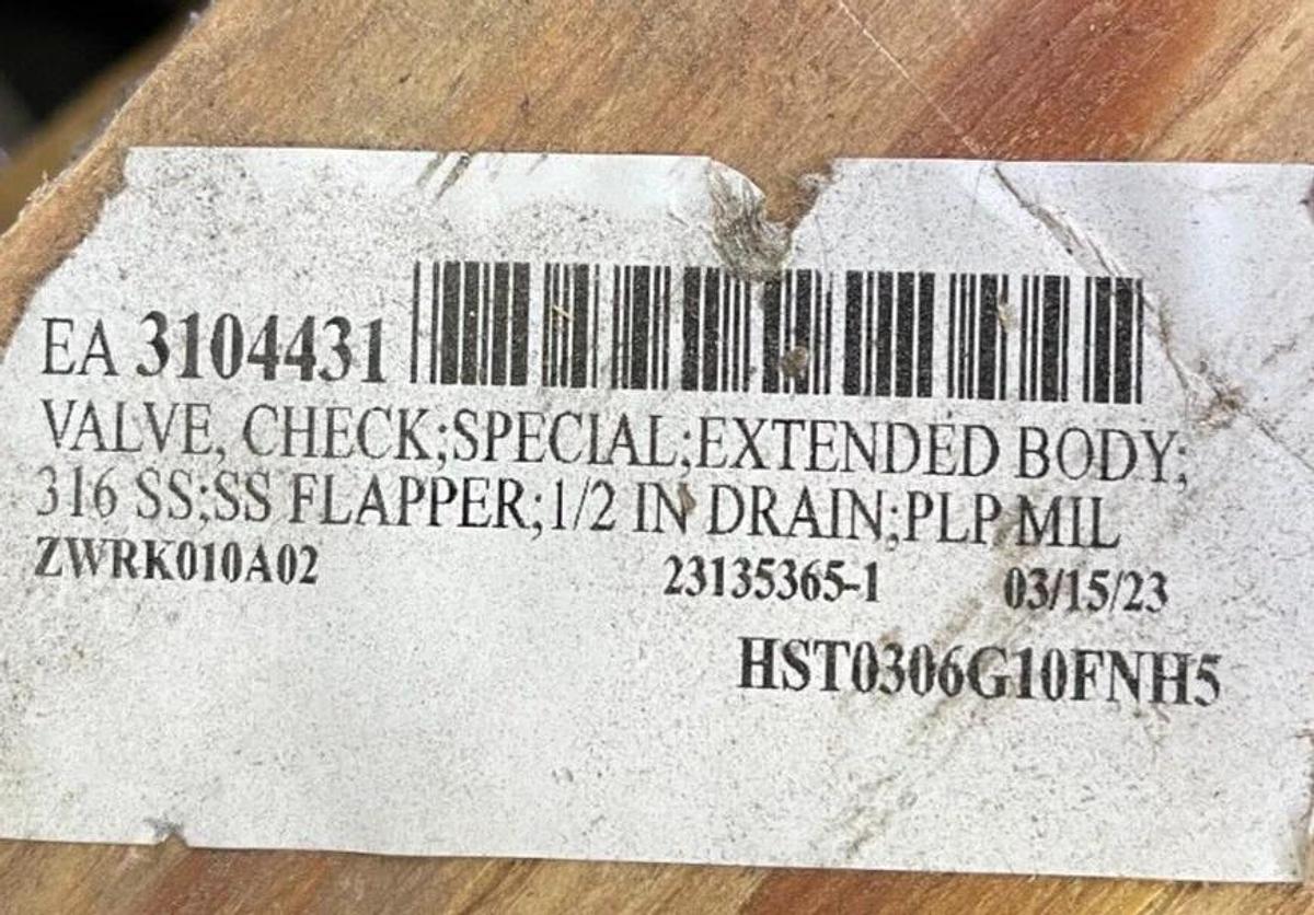 6" 300 WAFER CHECK 316 SS HY-GRADE VALVE ST03-066-10FNH-5