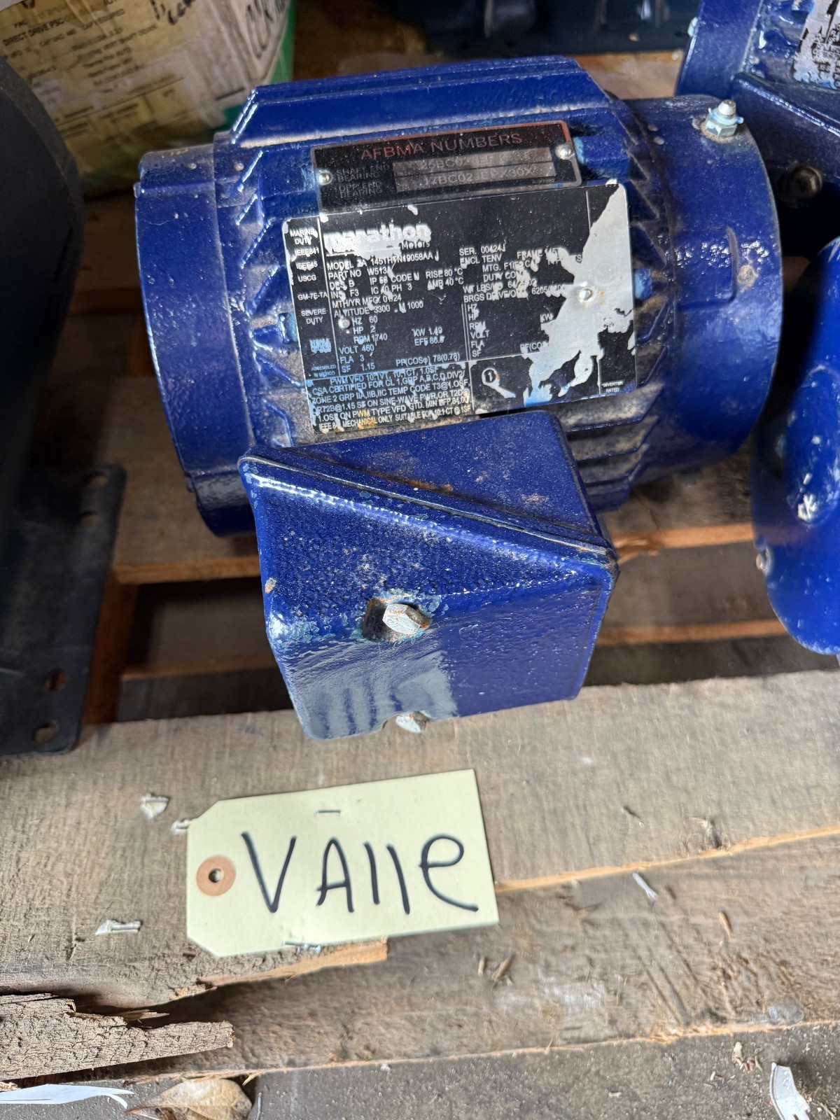MARATHON Motor 2HP VA11EFG MODEL ZA145-THTN19058AAJ 1740 RPM 460 V FRAME 145T
