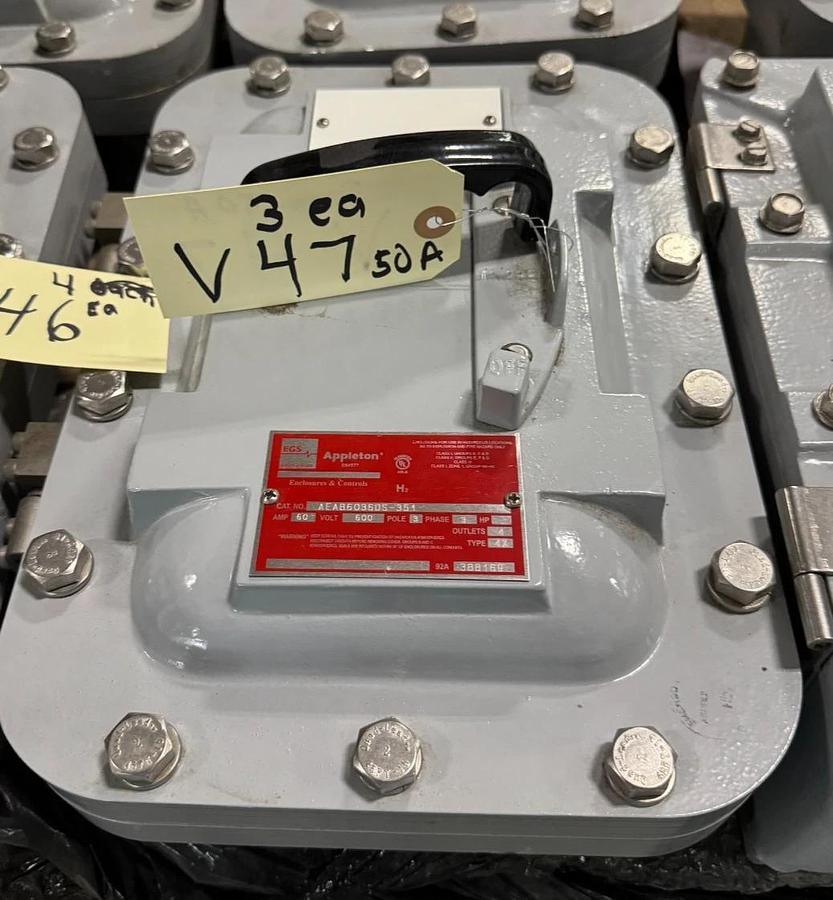APPLETON EGS EXPLOSION PROOF SWITCH V47 60 AMP 600 V 3 POLE 3 PH AEAB6036DS-351