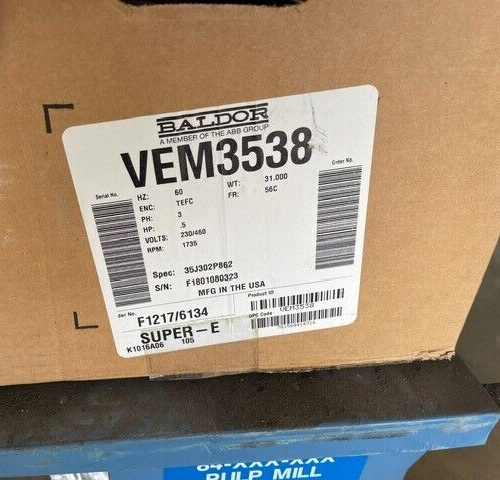 BALDOR MOTOR 1/2 HP VEM3538 1735 RPM 230/460 V FRAME 56C