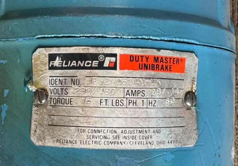 RELIANCE MOTOR WW1 WW2 WW3 HP MODEL P56H3439N WITH BRAKE 1725 RPM 230/460 V
