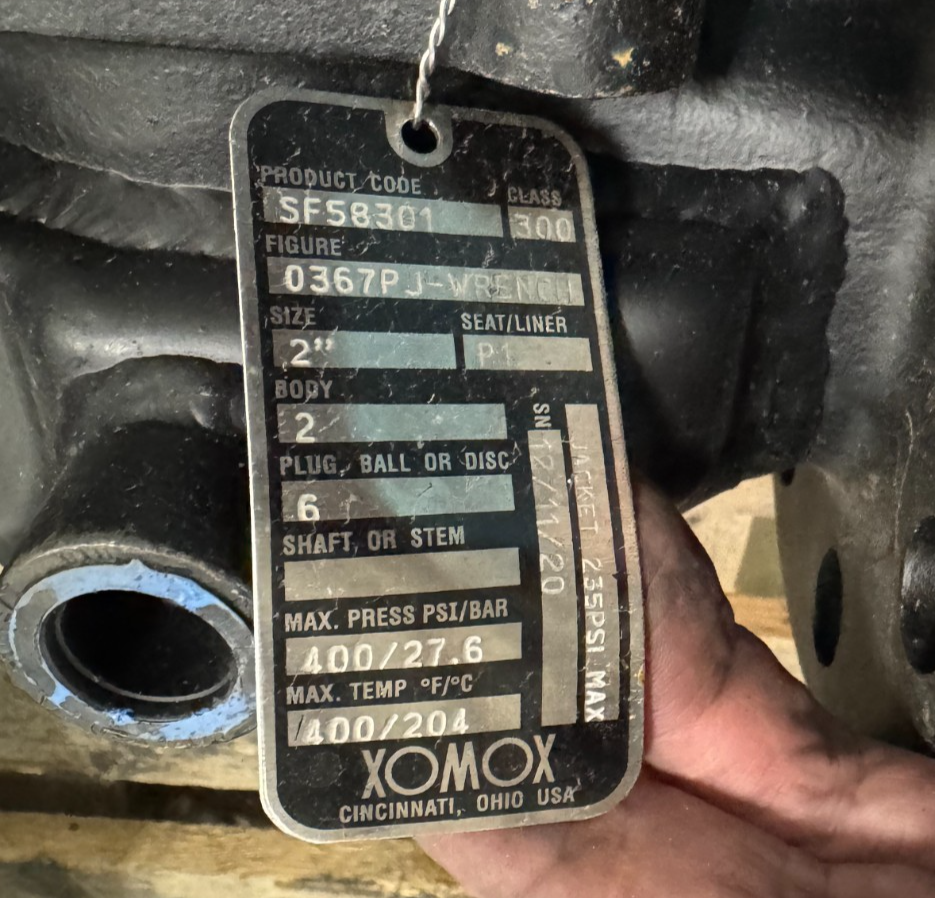 XOMOX 2" 300 RF STEAM JACKETED PLUG VALVE YY4 DI X SS MODEL 0367PJWRENCH