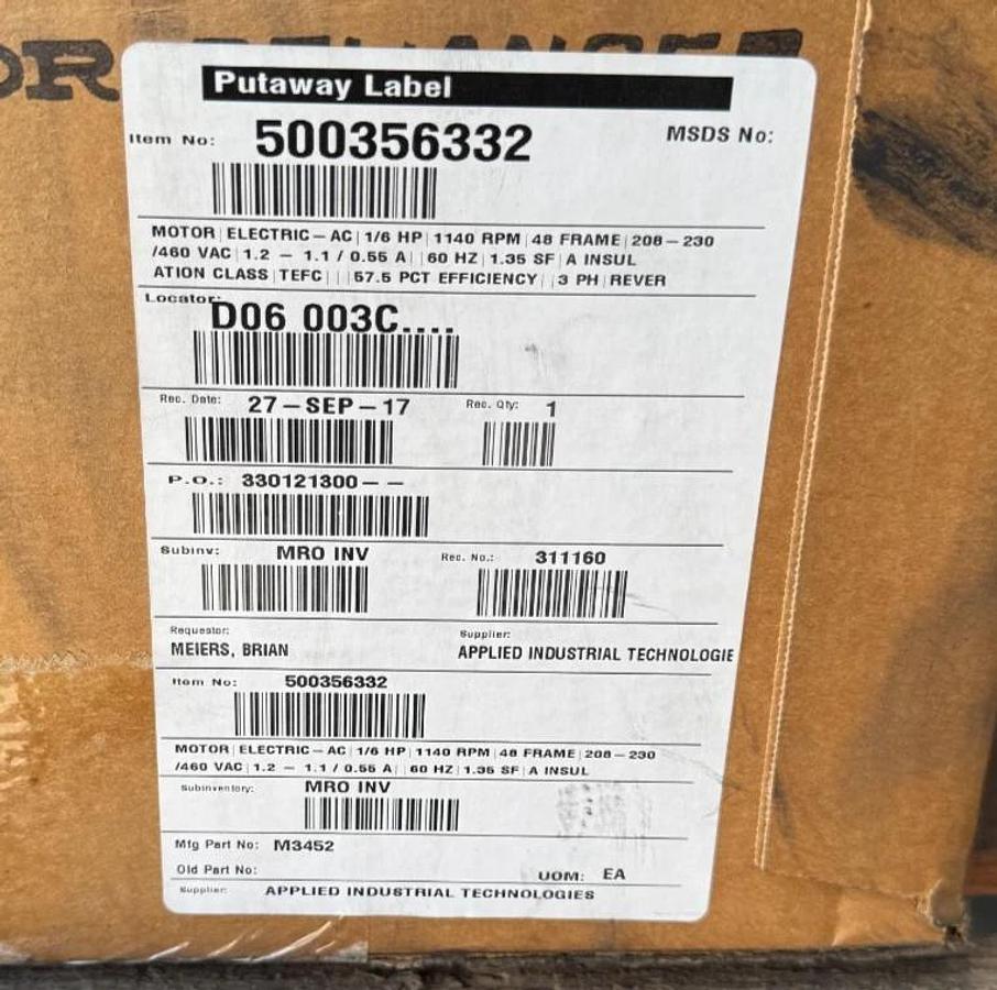 BALDOR MOTOR C6 1 HP 1 HP04P56C 1725 RPM 208-230/460 V AMP 3 PH AMP FR IP55