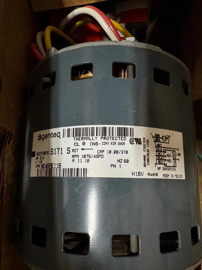 Carrier Genteq Motor 3/4 HP Model HC 45AE 118 VA14H 115 V 1075 RPM frame 39