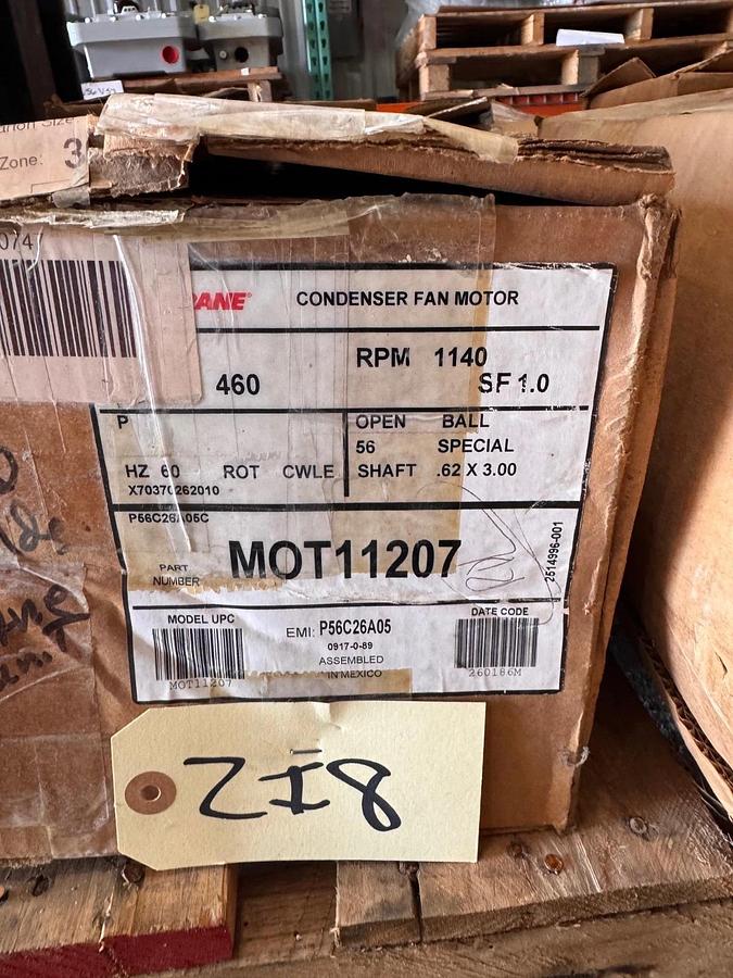 TRANE Motor 1 HP MODEL MOT11207  P56C26A05 ZI8 Z19 ZL1 1140 RPM 460V 1.8 AMP 3 P