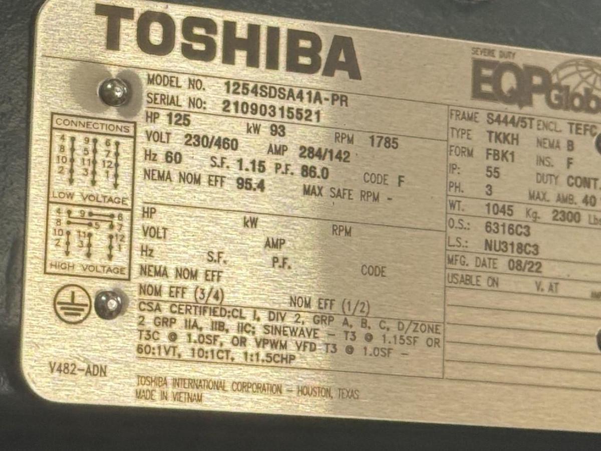 TOSHIBA 125 HP MOTOR MODEL 1254SDSA41A-PR 230/460 V 1785 RPM  EPQ SEVERE DUTY