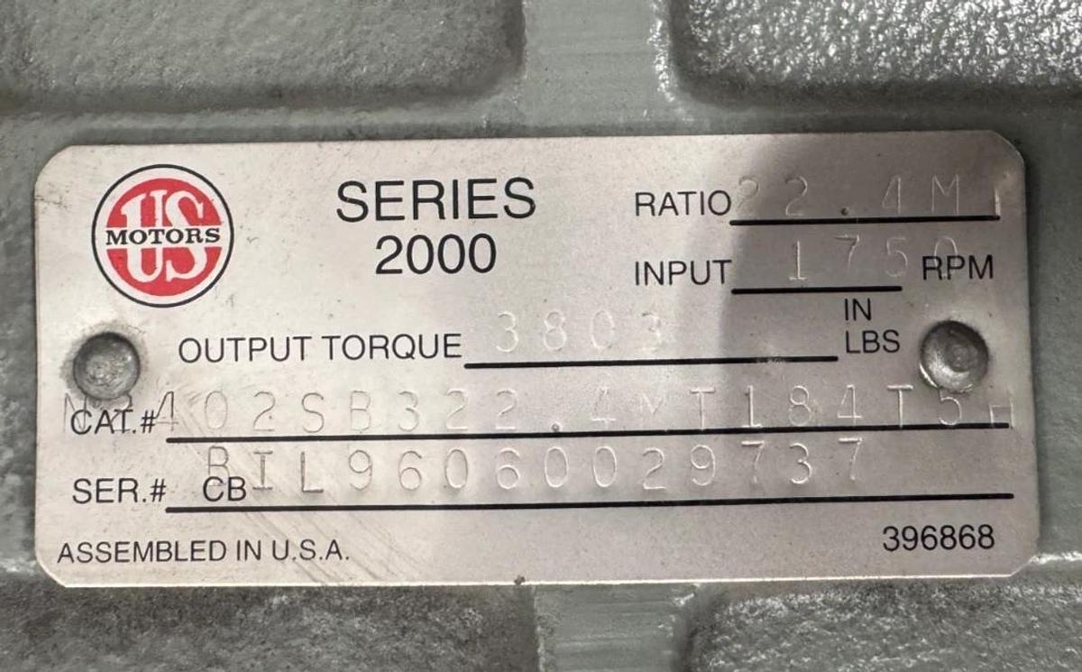US MOTORS SERIES 2000 Gear Motor FF2MODEL N24S2SB322 5 HP 1750 RPM RATIO 22.4 MT