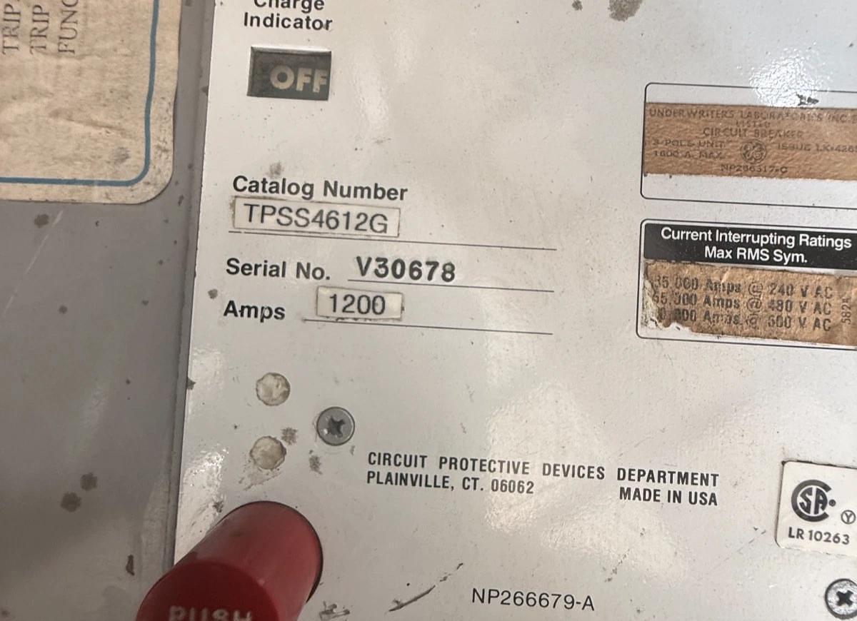 Refurbished General Electric 1200 AMP Power Break I BREAKER MODEL TPSS4612 W VERSA TRIP 2YX3