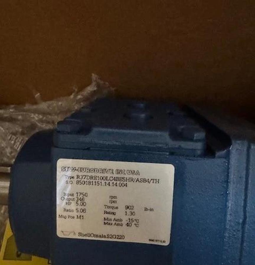 SEW-EURODRIVE GEAR MOTOR MOD R37DRE100LC4BE5HR/ASB4/TH 1750 TO 346 RPM 5 HP