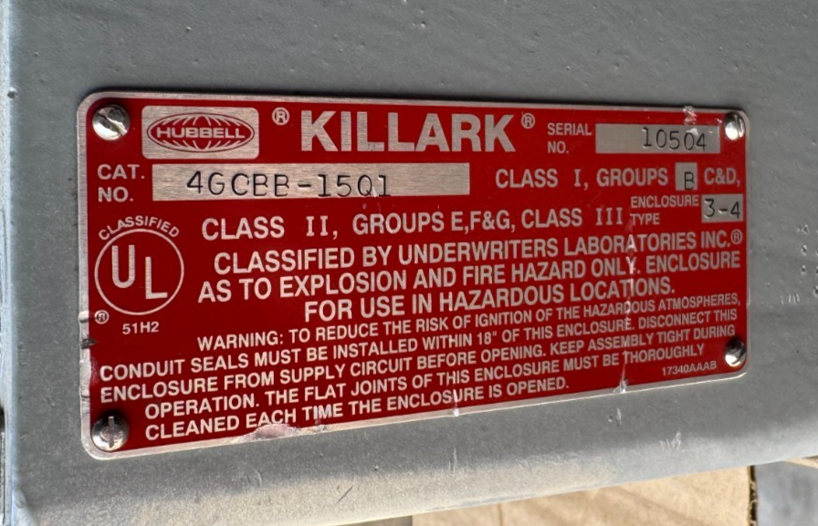 KILLARK EXPLOSION PROOF BREAKER PANEL V45 70 AMP 240 V 1 P 4GCBB-15Q1-15Q1-15Q1-