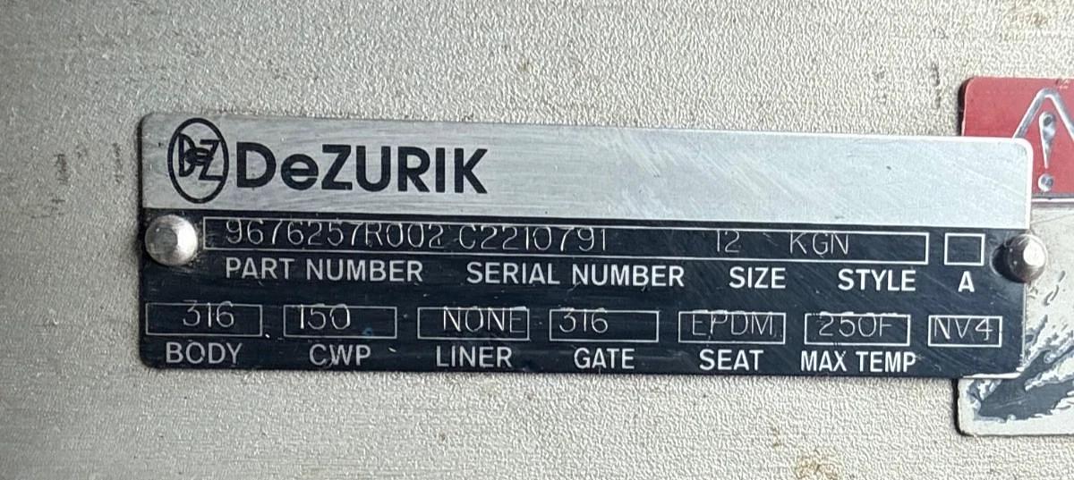 DEZERIK 12" 150 KNIFE GATE VALVE FIG KGN 9676257R002 2XN 316 BODY & GATE