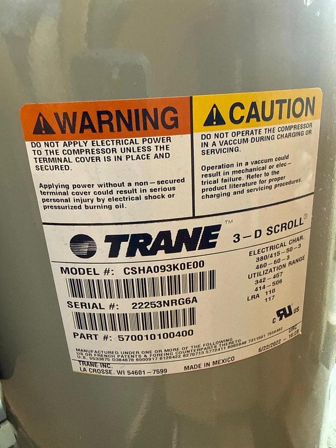 TRANE 14 TON 3-D SCROLL COMPRESSOR R-22 1XYA MODEL CSHA140K0E00