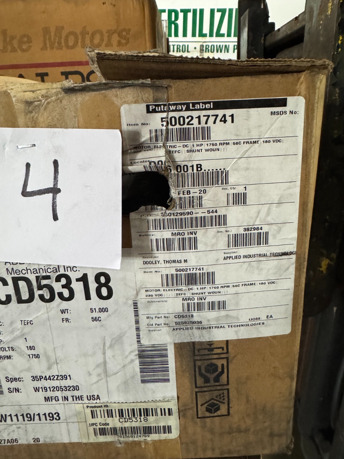 BALDOR DC MOTOR O4 1 HP MODEL CD5318 1750 RPM 180 VOLT DC  AMP FR 56C
