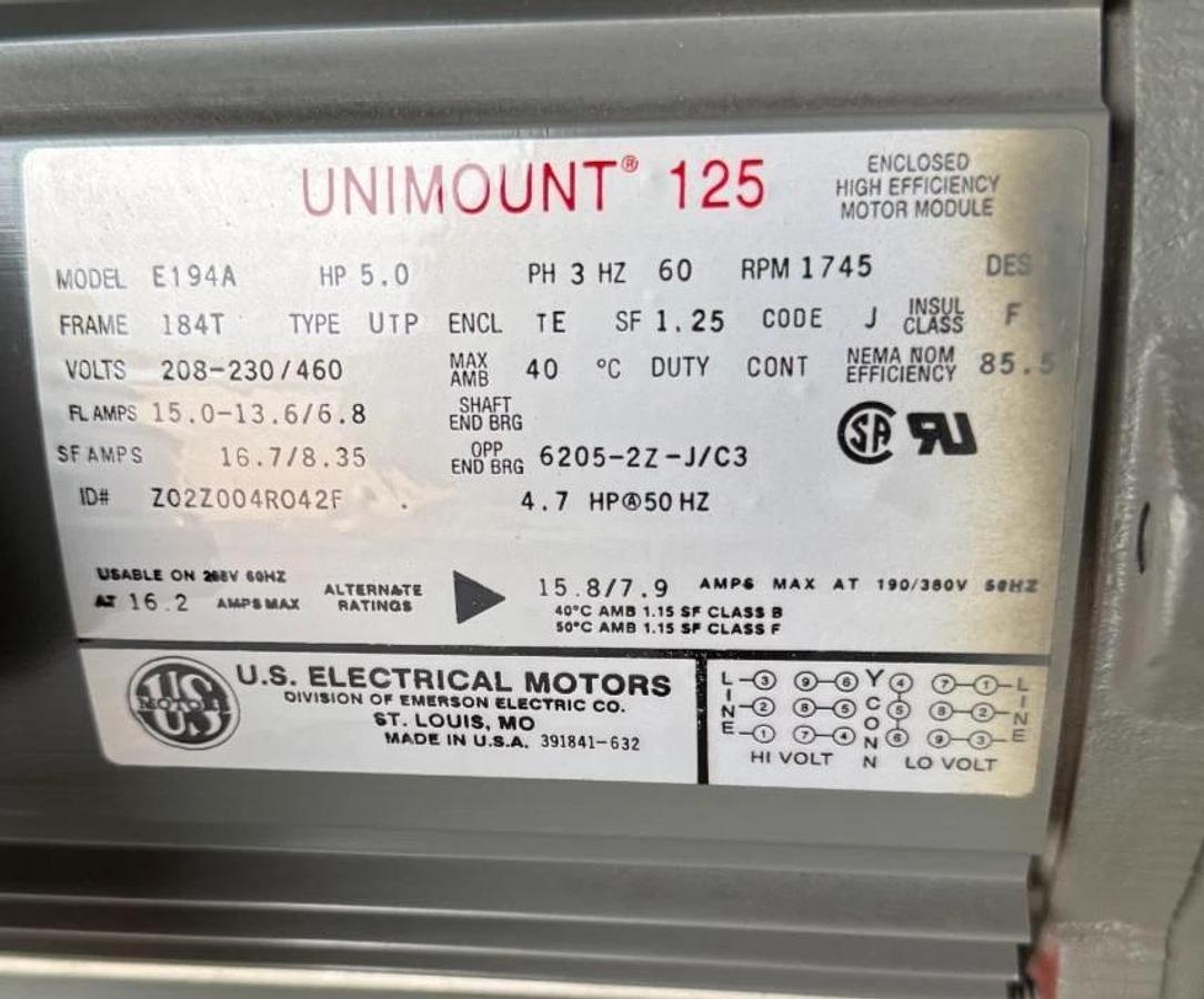 US MOTORS SERIES 2000 Gear Motor FF2MODEL N24S2SB322 5 HP 1750 RPM RATIO 22.4 MT