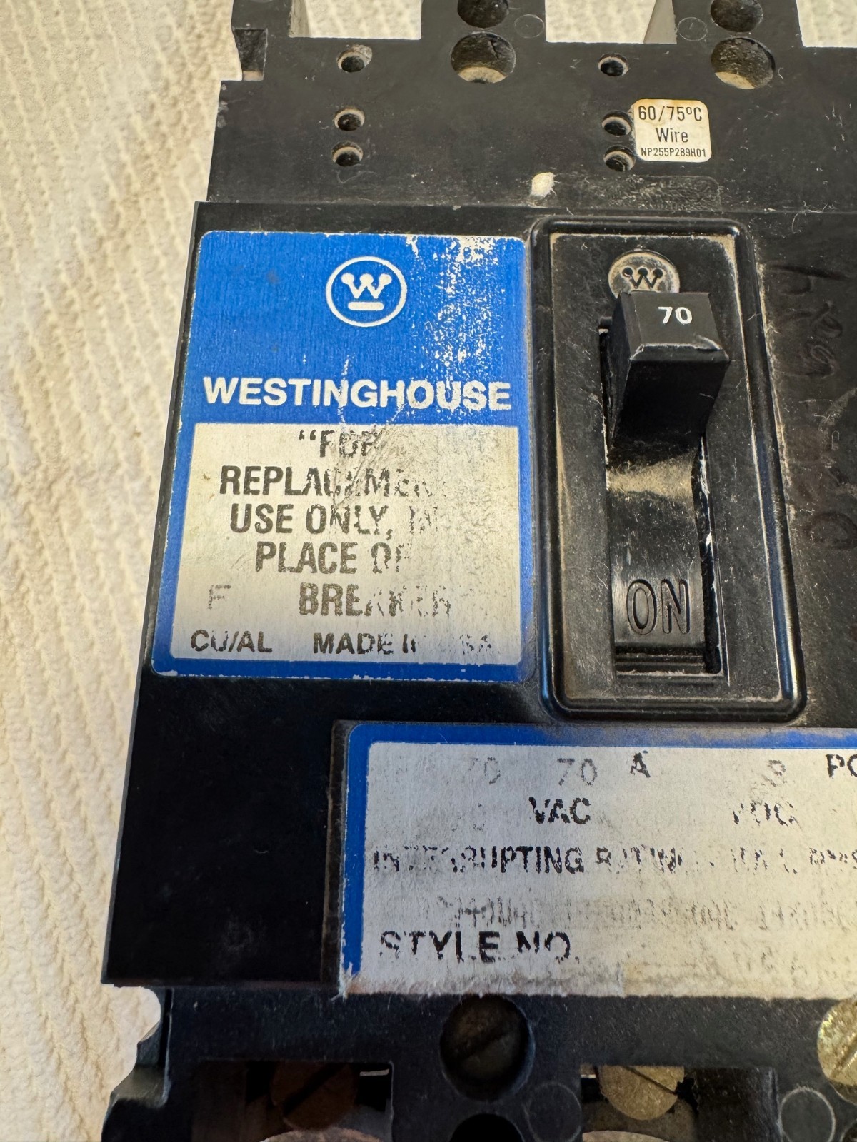 70 AMP WESTINGHOUSE POWER CURRENT LIMITING CIRCUIT BREAKER  ZZ2  600 V 3 POLE