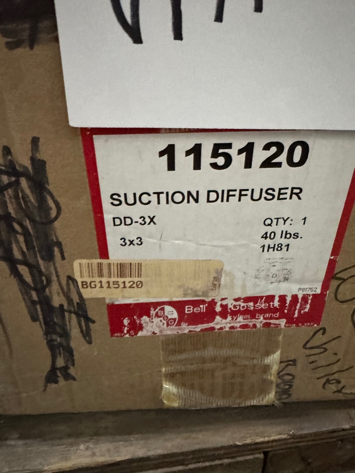 BELL & GOSSETT SUCTION DIFUSSER WA5C MODEL DD-3X  115120 3" FLANGED END CI BODY