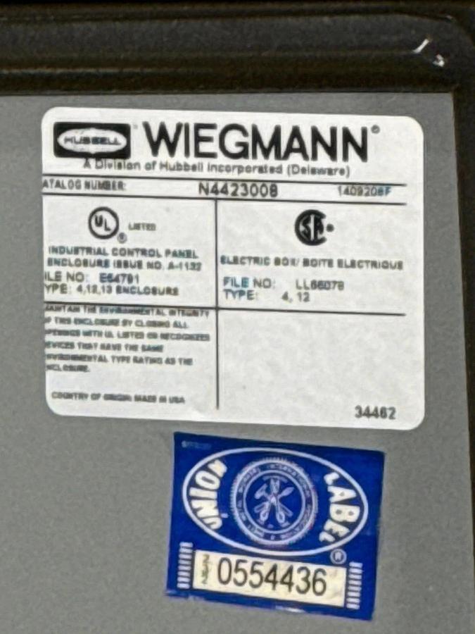 WIEGMANN ENCLOSURE MODEL N4423008 42 X 30 X 8 AD8 STEEL ENCLOSURE