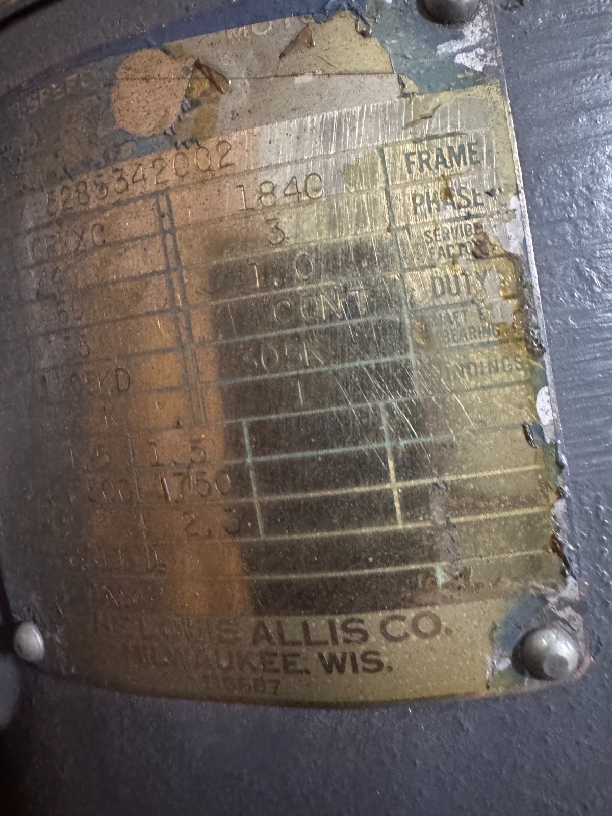 LOUIS ALLIS PACEMAKER MOTOR X3 11/2HP MOD CRMXC-5285342002 1500/1750 RPM 230/460